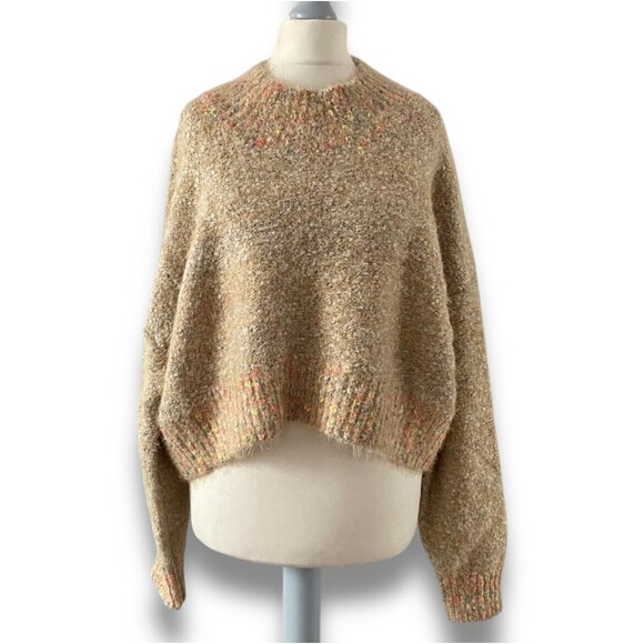 Free People Stardust Pullover Sweater XS Beige Fuzzy Cropped Mock Neck Cozy Boho - Picture 5 of 11